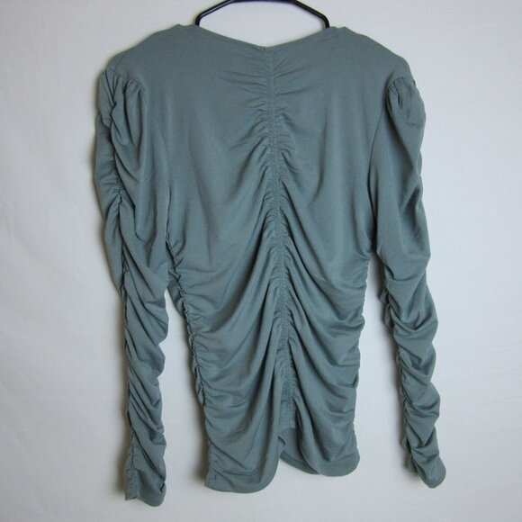 Joie Blouse Ruched Long Sleeve V-Neck Shirt Blue Teal Puff Sleeve Womens XS - Picture 6 of 7